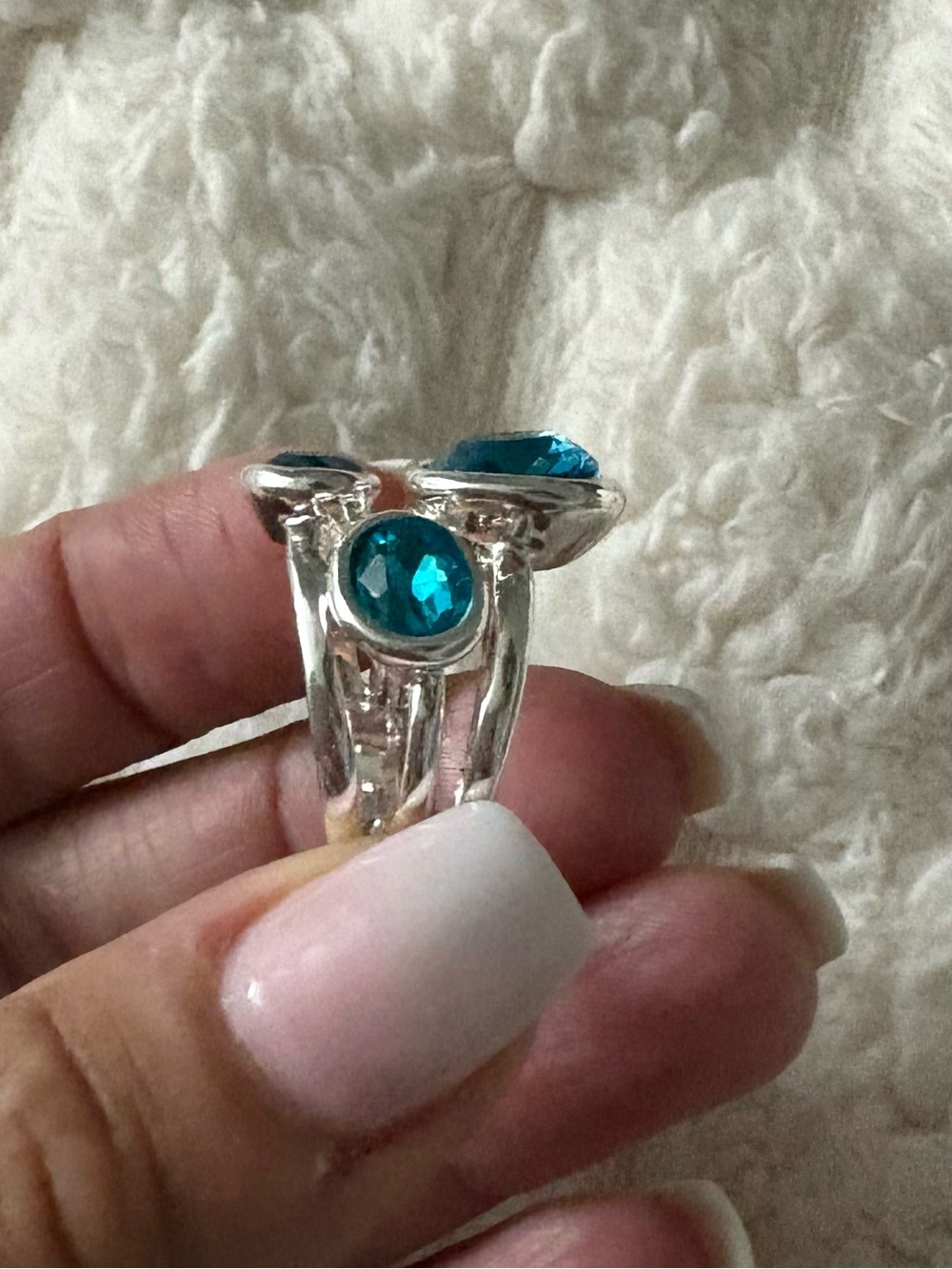 Triple Blue Crystal Sterling Ring - Women's Silver Statement Jewelry made Italy - Picture 2 of 4